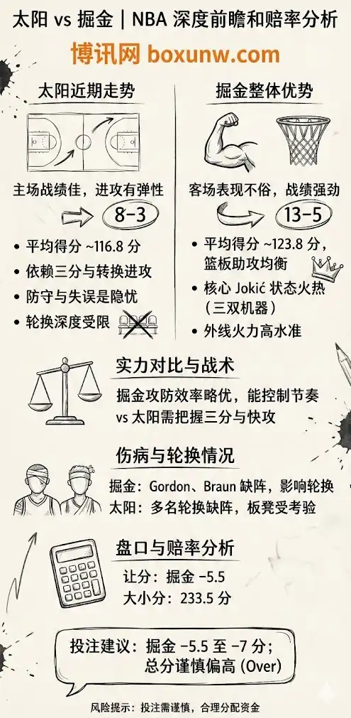 太阳vs掘金 | NBA 赛前深度前瞻和赔率分析