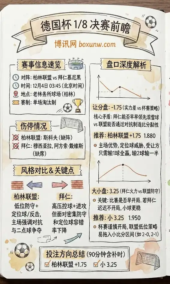德国杯 柏林联盟vs拜仁慕尼黑 | 1/8决赛 | 让分盘与大小盘前瞻