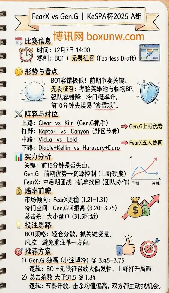 FearX vs Gen.G | KeSPA杯2025 A组 | 形势解读、实力分析与赔率前瞻