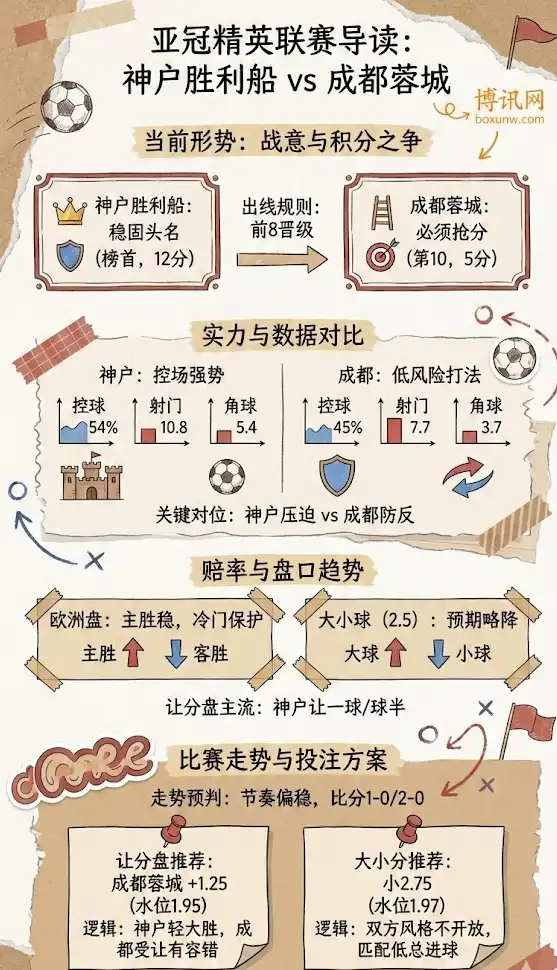 亚冠精英赛-神户胜利船vs成都蓉城-博彩预测,赔率分析,投注指南