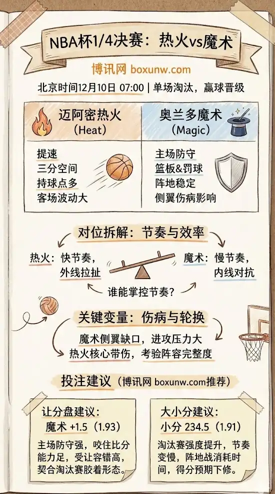 热火vs魔术 | NBA杯1/4决赛 | 形势解析与投注建议
