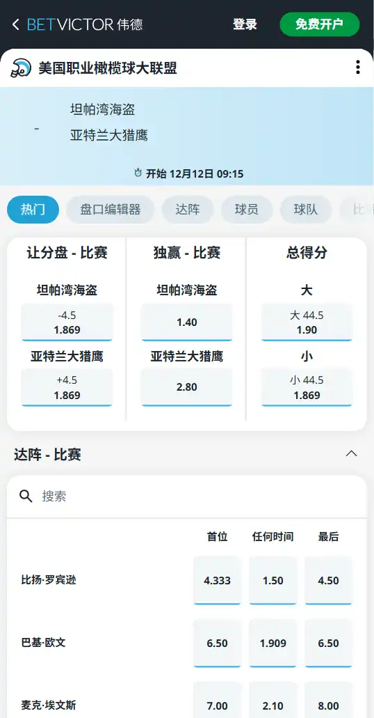 猎鹰vs海盗 | NFL常规赛-赔率和盘口信息-伟德(betvictor)提供