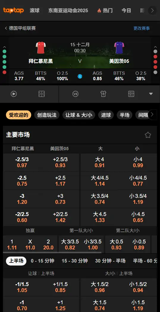 拜仁vs美因茨05,德甲赔率和盘口信息-188bet(taptap)提供