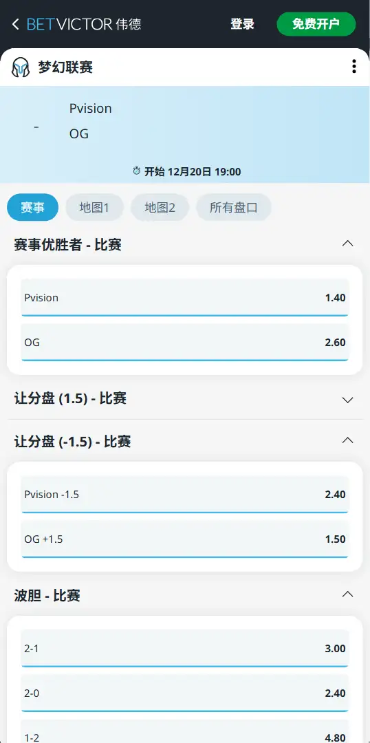 PARIVISION vs OG-DOTA2梦幻联赛S27赔率和盘口信息-伟德(betvictor)提供